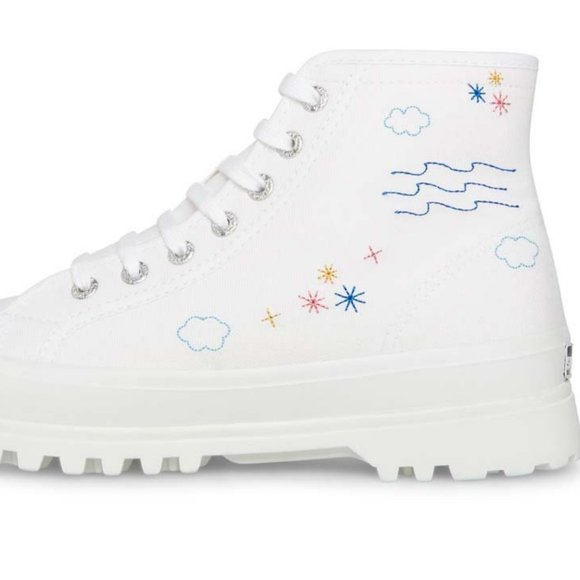 Superga White & Blue Sky Embroidery-Accent Alpina Platform Hi-Top Sneaker 38 - Picture 5 of 5